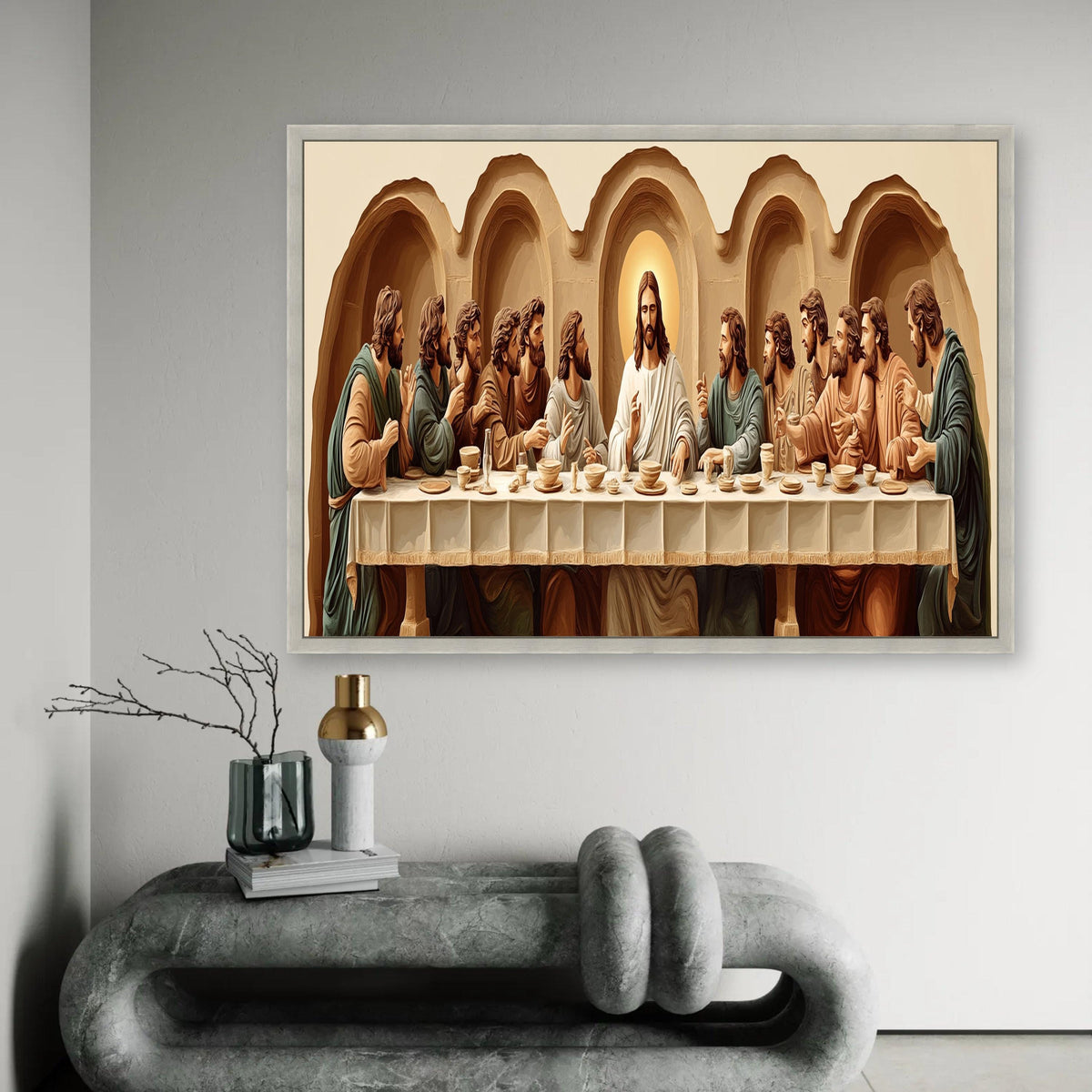 The Last Supper Canvas Wall Art, Jesus and Apostles Painting, Religious Christian Home Decor, Inspirational Ready To Hang Decoration