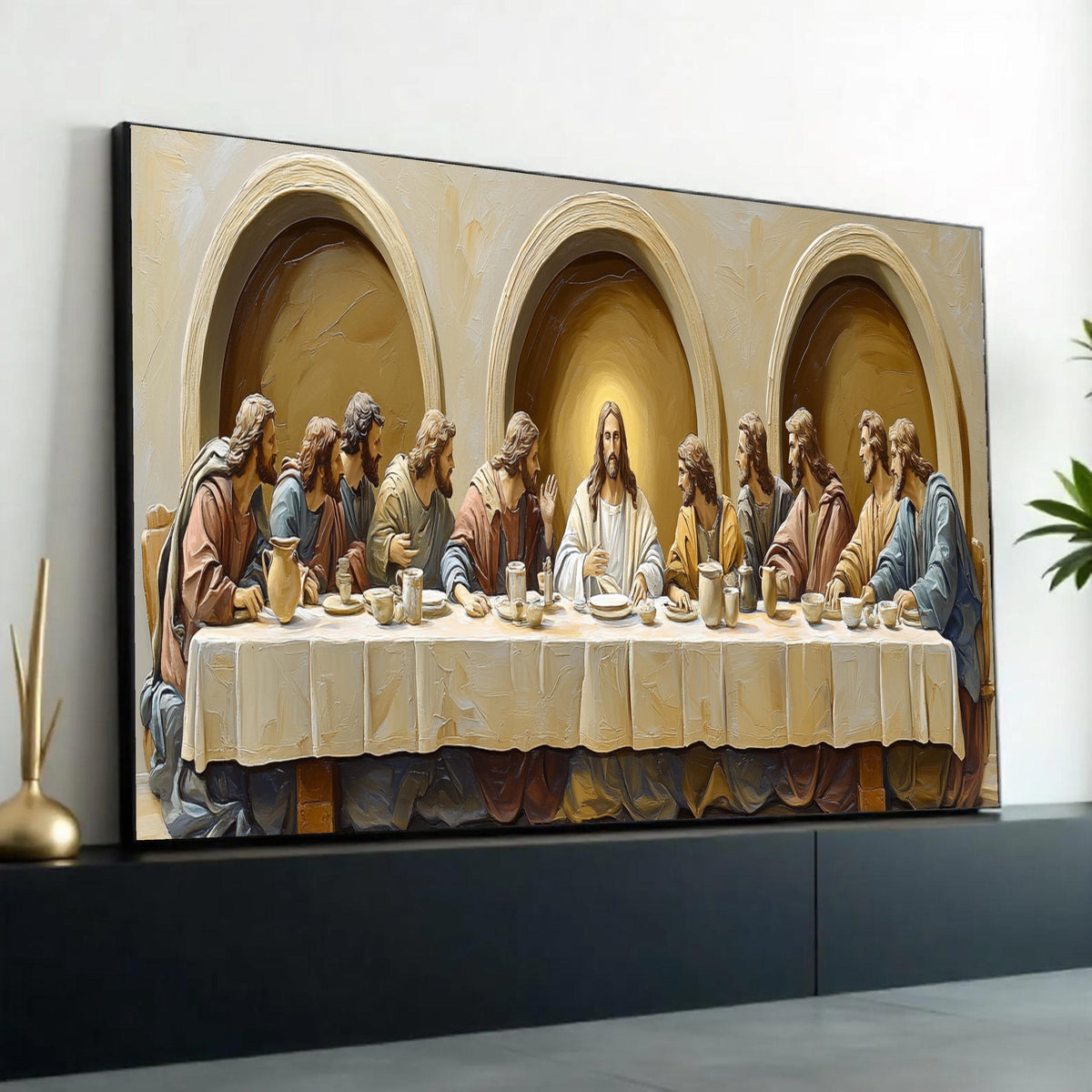 The Last Supper Canvas Wall Art, Jesus and Apostles Religious Painting, Christian Decor, Biblical Canvas Print, Ready To Hang Decoration