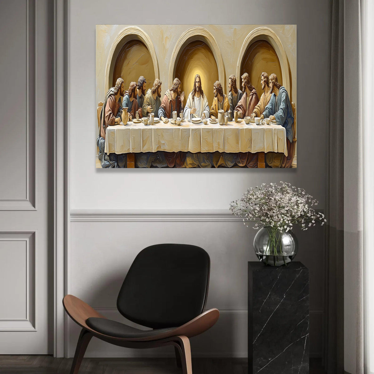 The Last Supper Canvas Wall Art, Jesus and Apostles Religious Painting, Christian Decor, Biblical Canvas Print, Ready To Hang Decoration