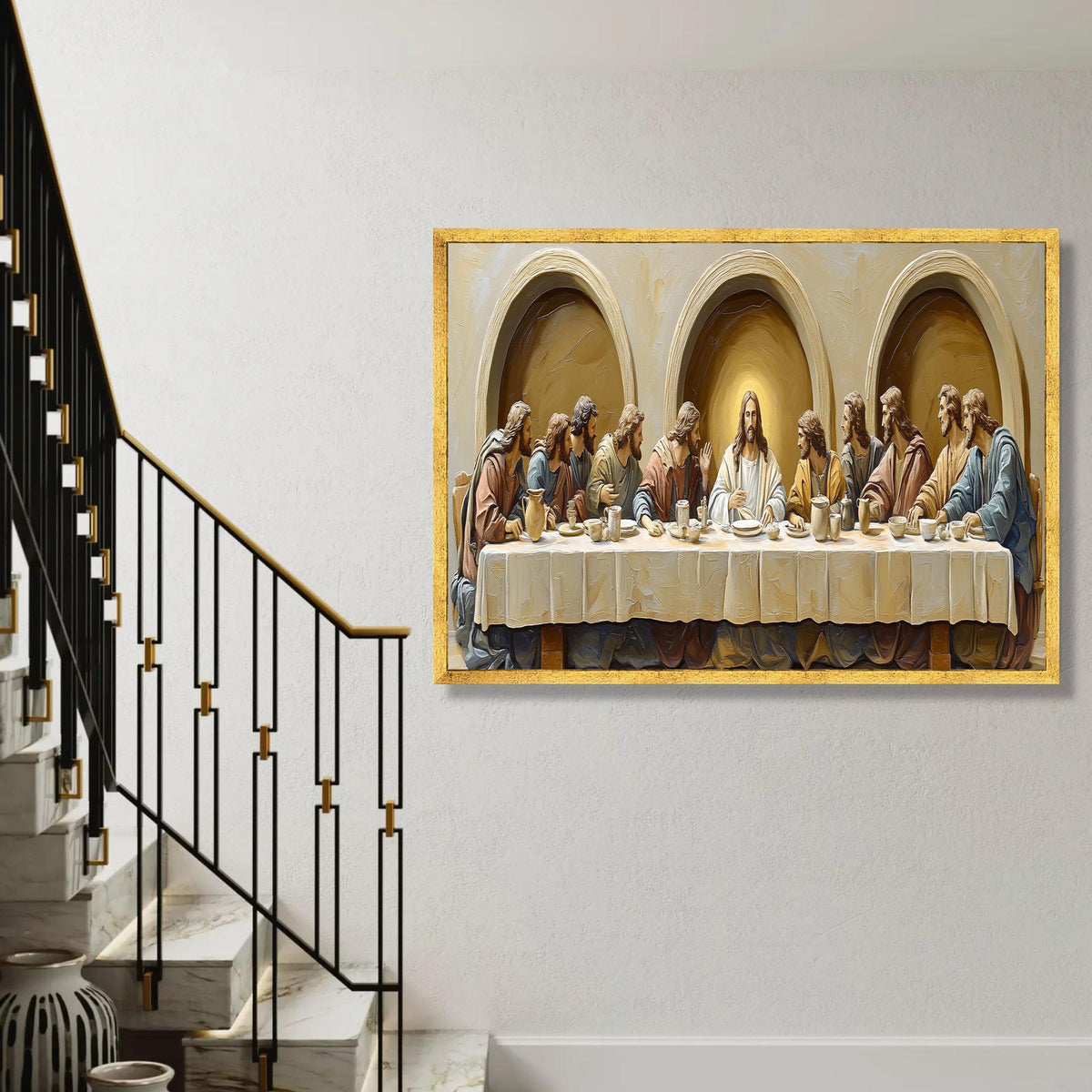 The Last Supper Canvas Wall Art, Jesus and Apostles Religious Painting, Christian Decor, Biblical Canvas Print, Ready To Hang Decoration
