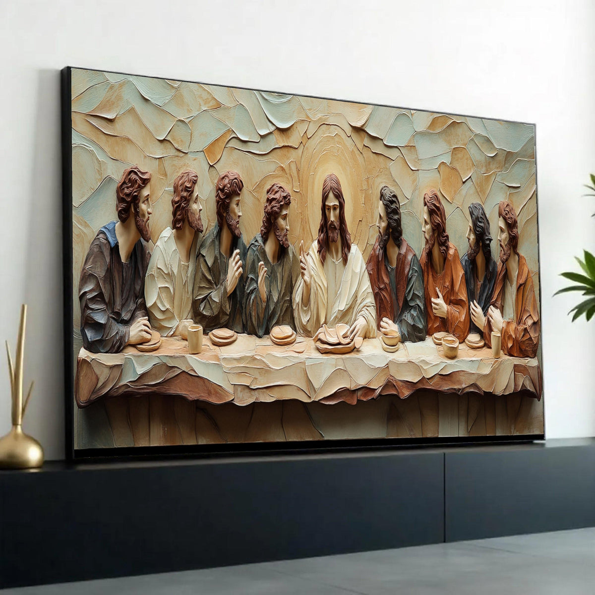 The Last Supper Canvas Wall Art, Religious Christian Decor, Jesus and Disciples Sculpture, Spiritual Home Ready To Hang Decoration