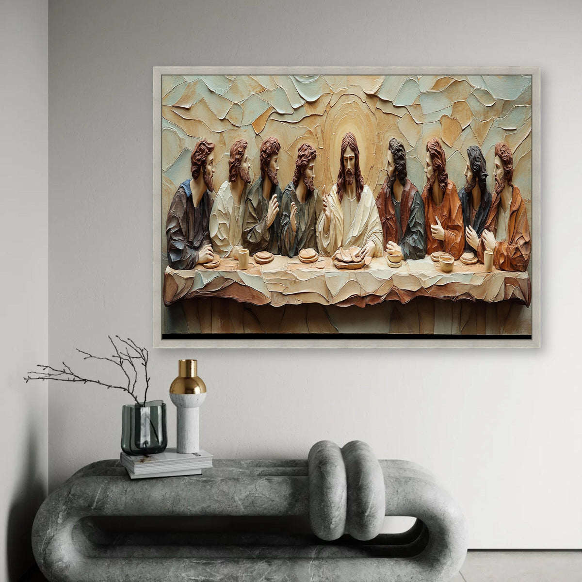 The Last Supper Canvas Wall Art, Religious Christian Decor, Jesus and Disciples Sculpture, Spiritual Home Ready To Hang Decoration