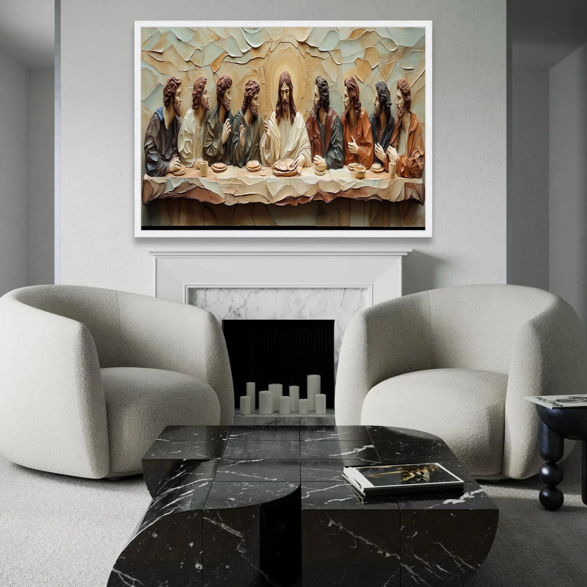 The Last Supper Canvas Wall Art, Religious Christian Decor, Jesus and Disciples Sculpture, Spiritual Home Ready To Hang Decoration