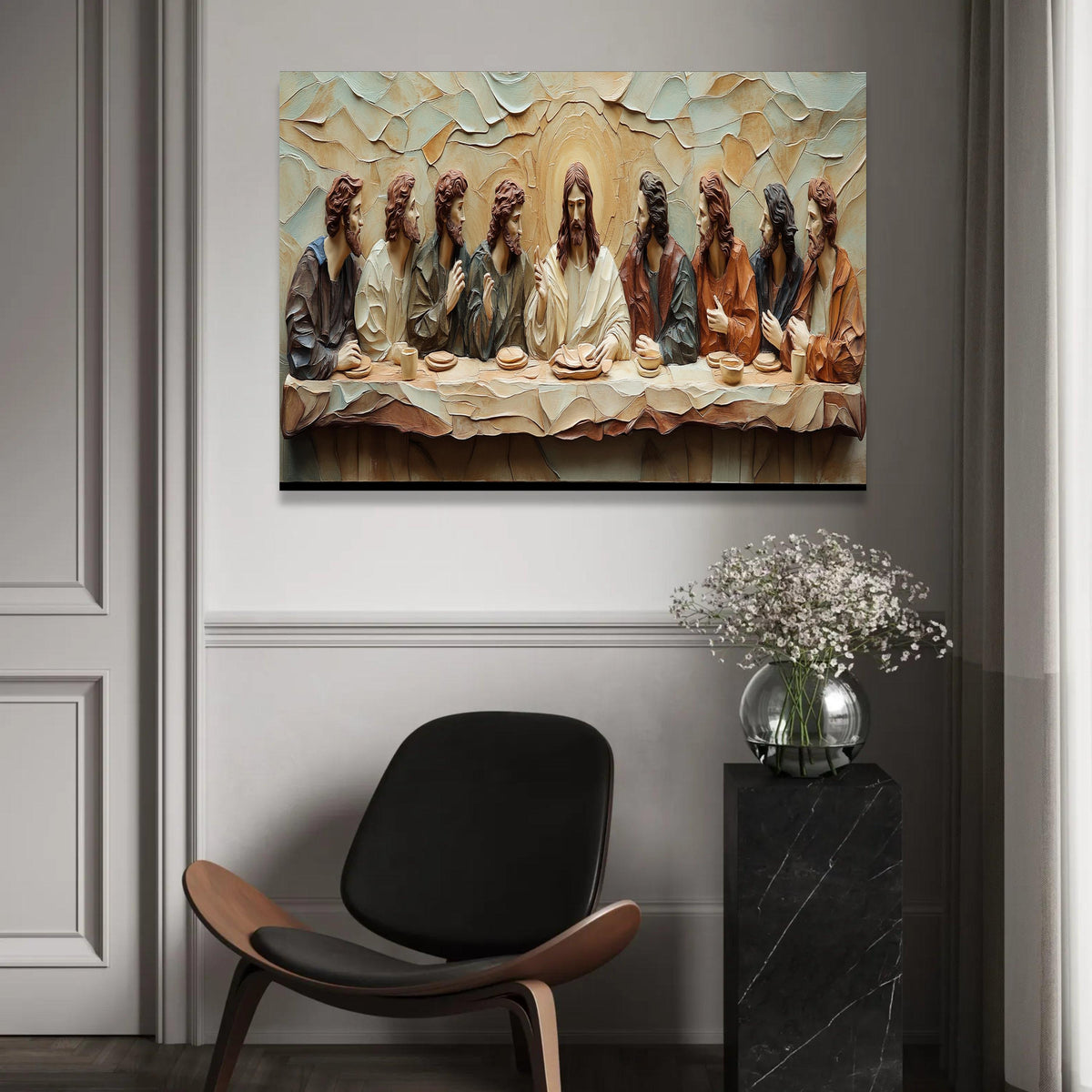 The Last Supper Canvas Wall Art, Religious Christian Decor, Jesus and Disciples Sculpture, Spiritual Home Ready To Hang Decoration