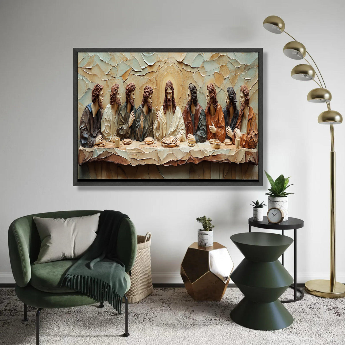 The Last Supper Canvas Wall Art, Religious Christian Decor, Jesus and Disciples Sculpture, Spiritual Home Ready To Hang Decoration