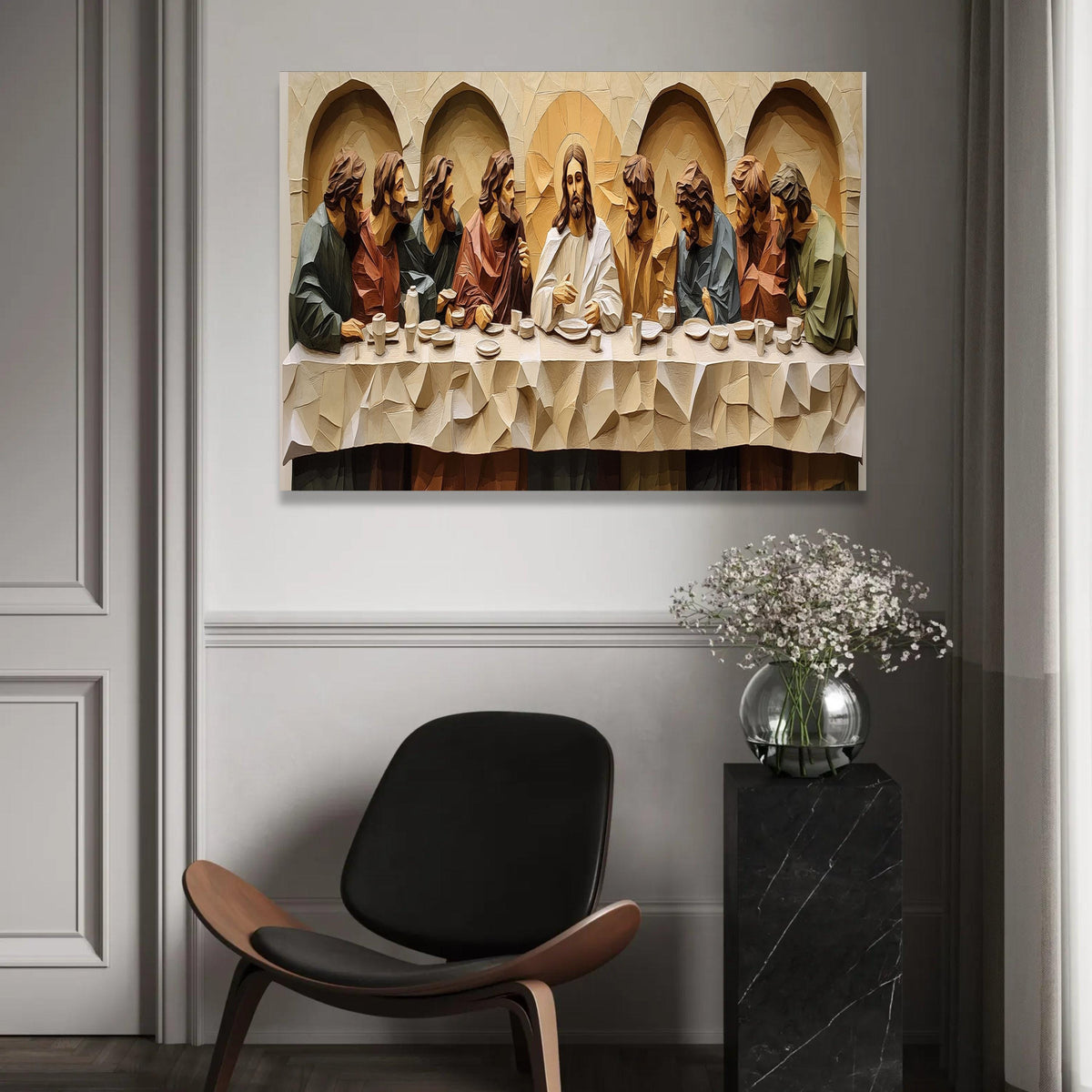 The Last Supper Religious Canvas Wall Art, Jesus and Disciples Painting, Christian Spiritual Decor, Biblical Wall Ready To Hang Decoration