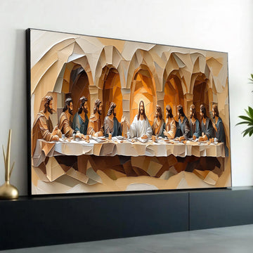 Modern Cubist Last Supper Canvas Wall Art, Religious Jesus and Apostles, Abstract Christian Artwork, Spiritual Home Ready To Hang Decoration
