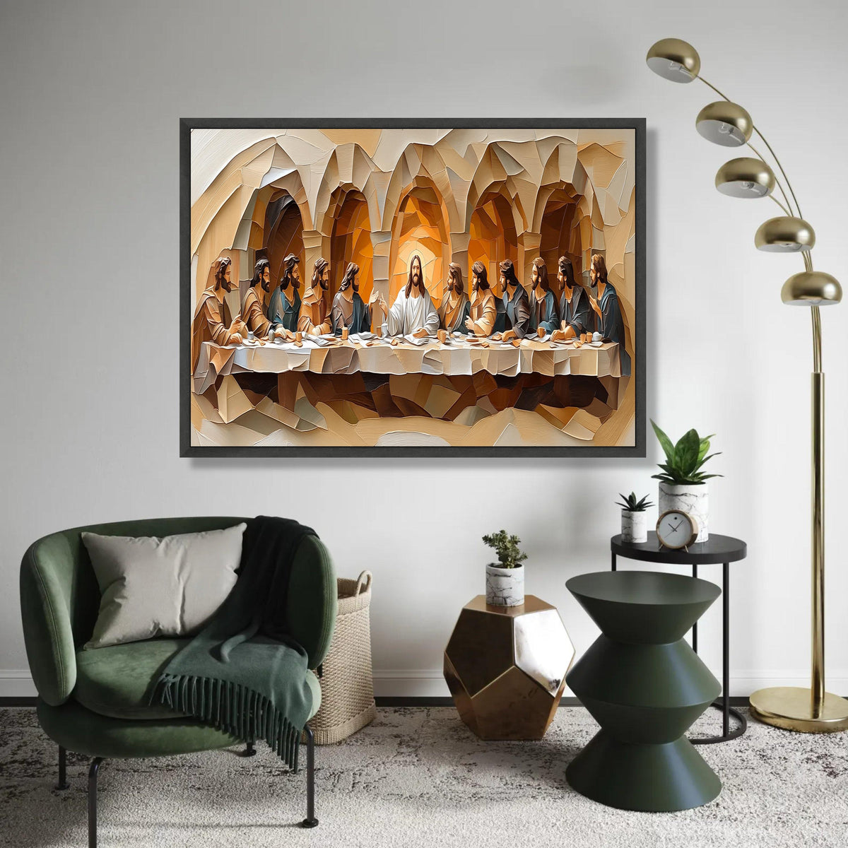 Modern Cubist Last Supper Canvas Wall Art, Religious Jesus and Apostles, Abstract Christian Artwork, Spiritual Home Ready To Hang Decoration