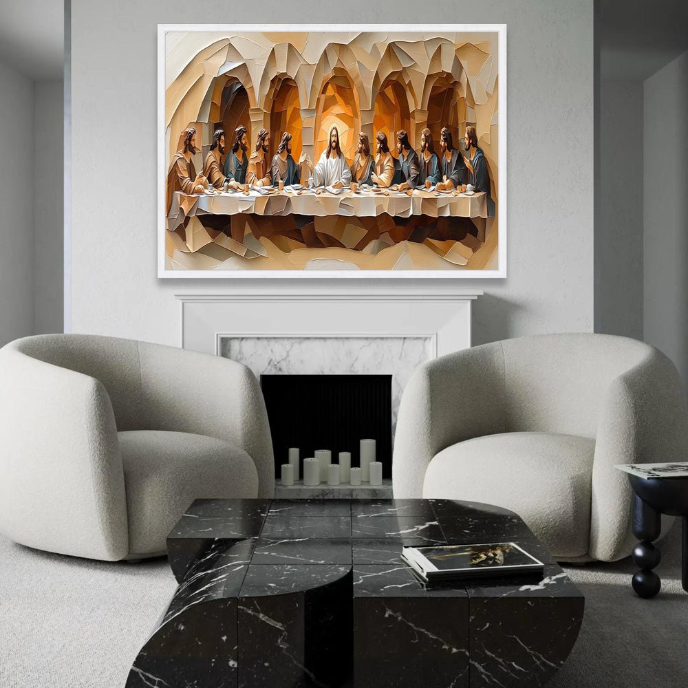 Modern Cubist Last Supper Canvas Wall Art, Religious Jesus and Apostles, Abstract Christian Artwork, Spiritual Home Ready To Hang Decoration