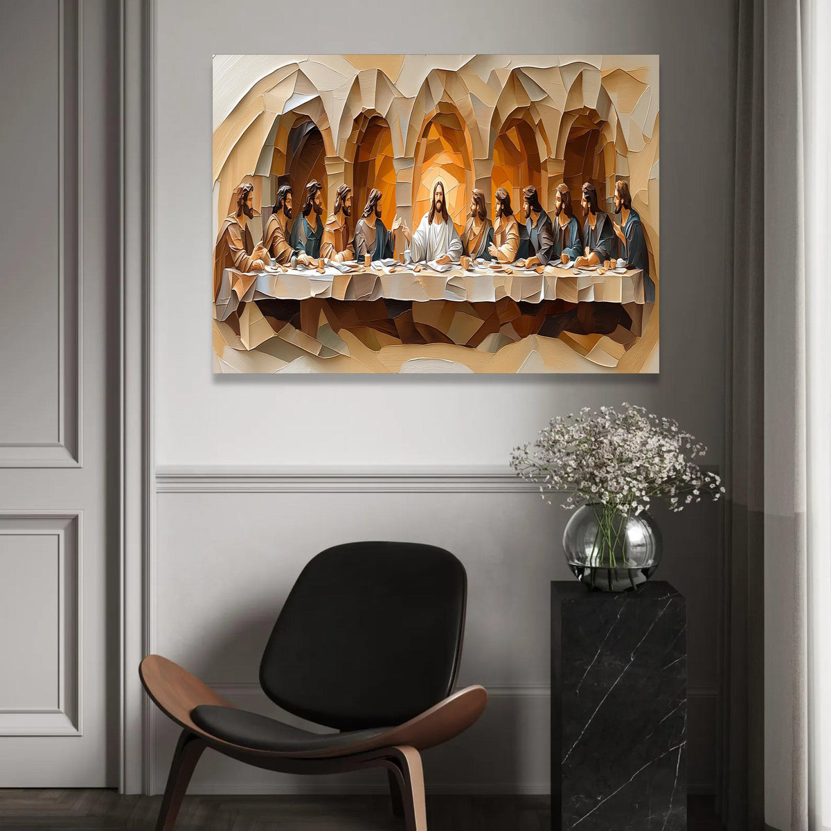 Modern Cubist Last Supper Canvas Wall Art, Religious Jesus and Apostles, Abstract Christian Artwork, Spiritual Home Ready To Hang Decoration