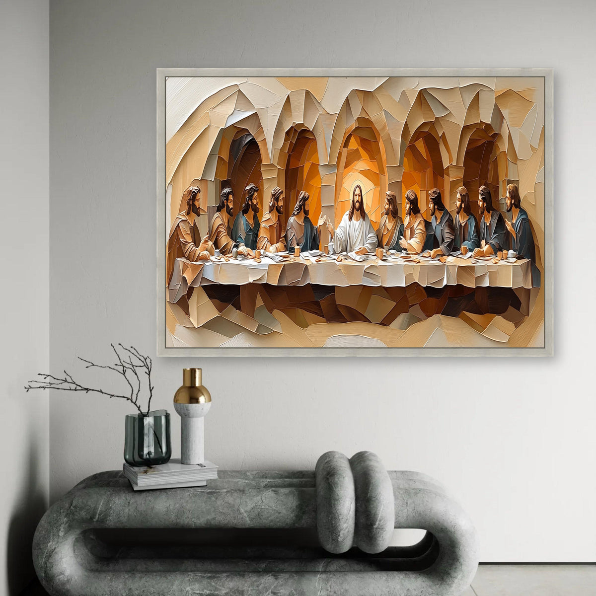 Modern Cubist Last Supper Canvas Wall Art, Religious Jesus and Apostles, Abstract Christian Artwork, Spiritual Home Ready To Hang Decoration