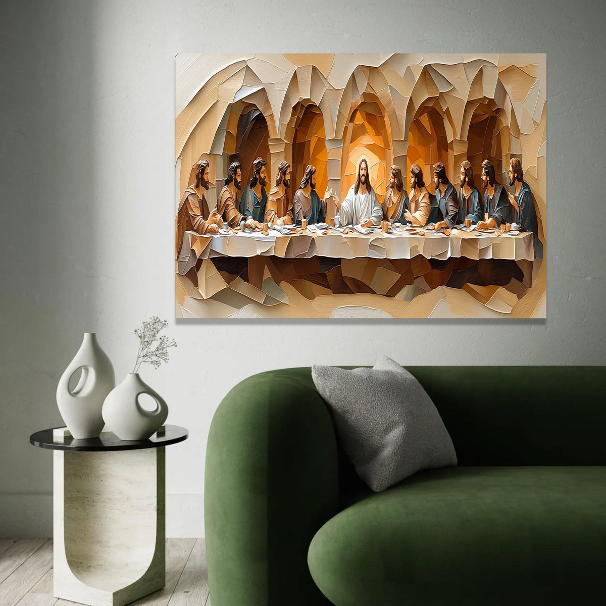Modern Cubist Last Supper Canvas Wall Art, Religious Jesus and Apostles, Abstract Christian Artwork, Spiritual Home Ready To Hang Decoration