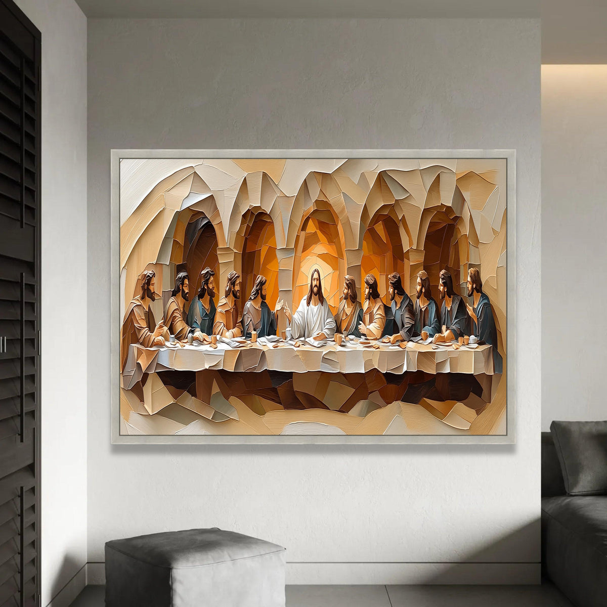 Modern Cubist Last Supper Canvas Wall Art, Religious Jesus and Apostles, Abstract Christian Artwork, Spiritual Home Ready To Hang Decoration