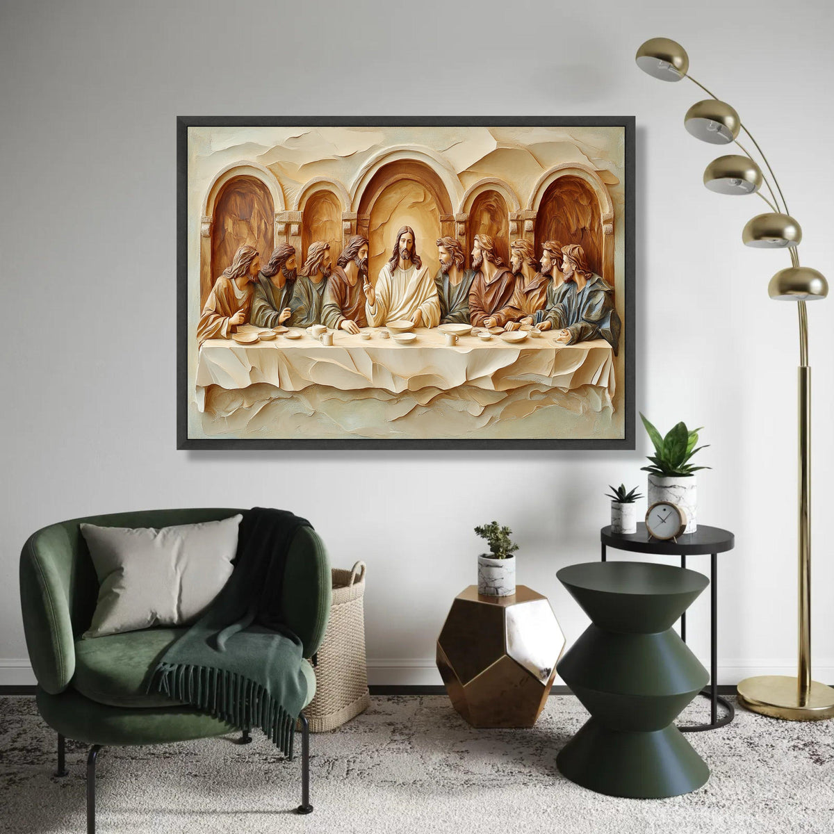 The Last Supper Canvas Wall Art, Religious Jesus and Disciples Sculpture Style, Christian Home Decor, Spiritual Ready To Hang Decoration