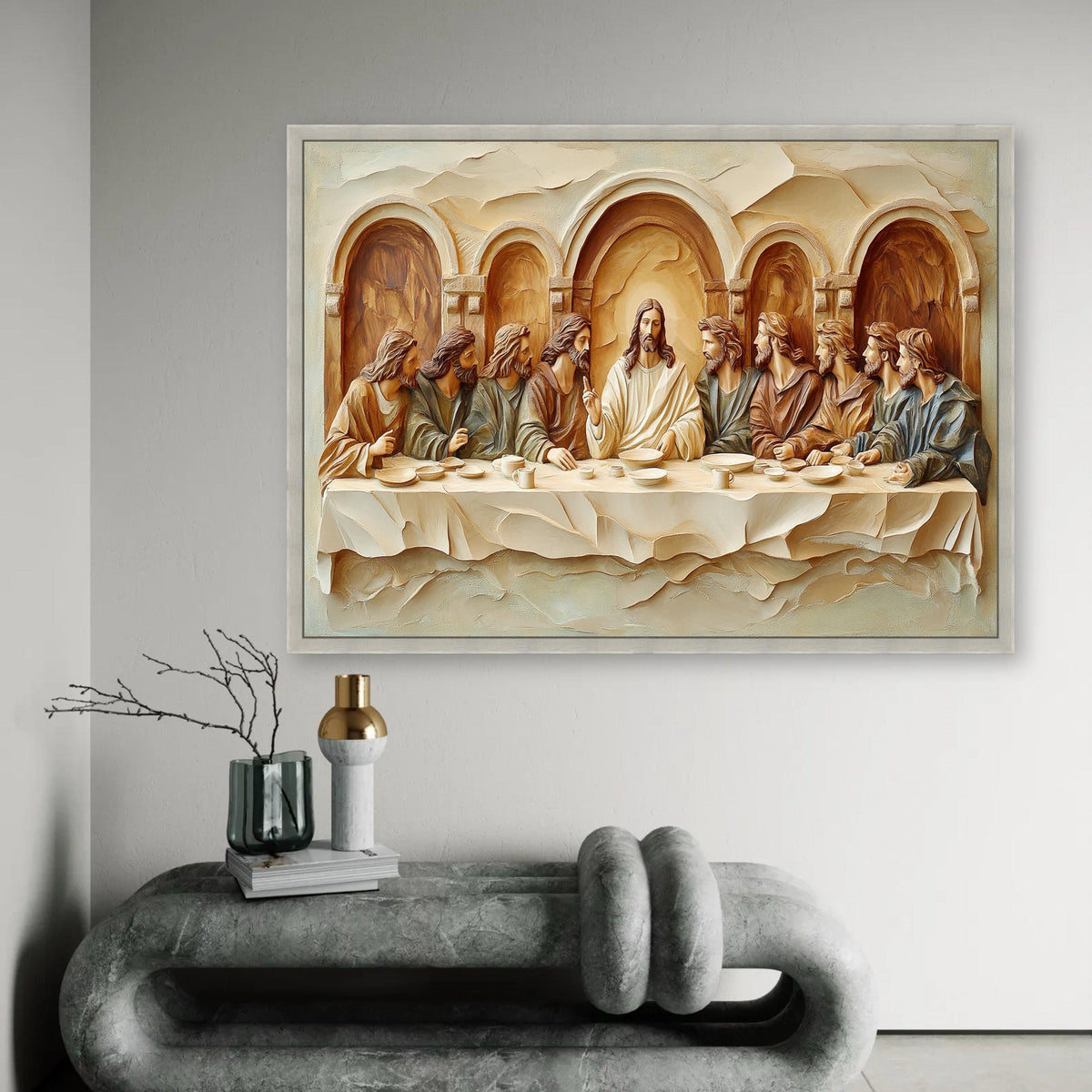 The Last Supper Canvas Wall Art, Religious Jesus and Disciples Sculpture Style, Christian Home Decor, Spiritual Ready To Hang Decoration