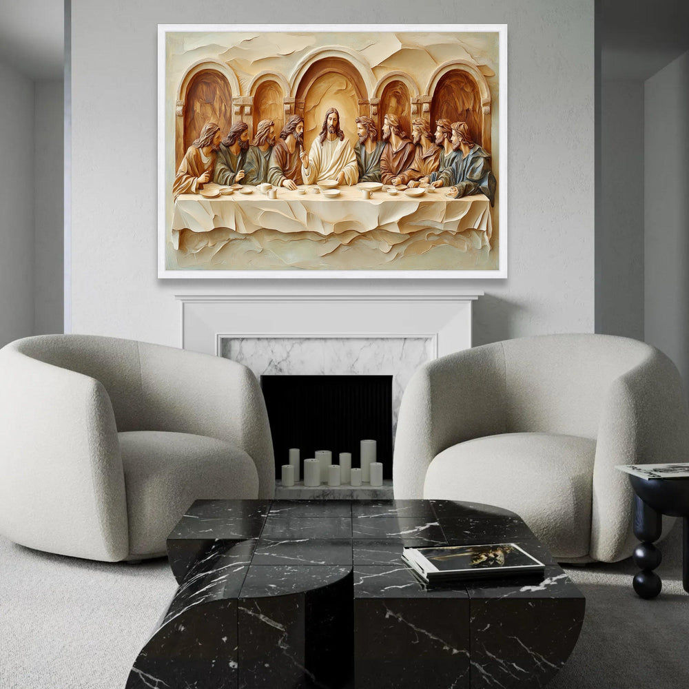 The Last Supper Canvas Wall Art, Religious Jesus and Disciples Sculpture Style, Christian Home Decor, Spiritual Ready To Hang Decoration