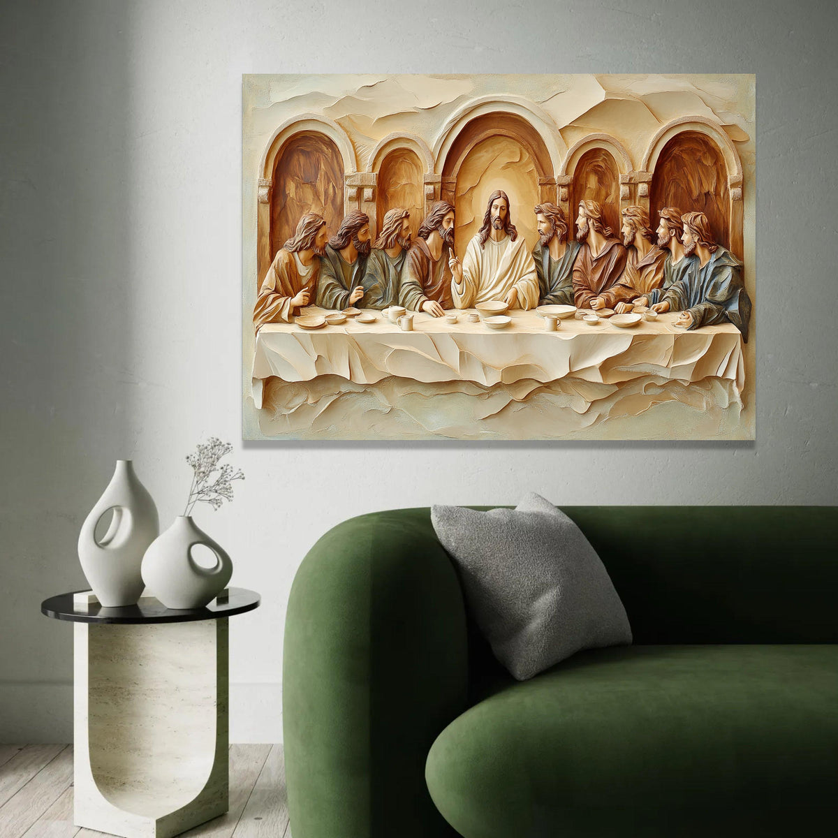 The Last Supper Canvas Wall Art, Religious Jesus and Disciples Sculpture Style, Christian Home Decor, Spiritual Ready To Hang Decoration