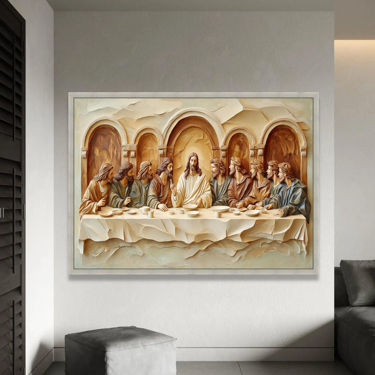 The Last Supper Canvas Wall Art, Religious Jesus and Disciples Sculpture Style, Christian Home Decor, Spiritual Ready To Hang Decoration