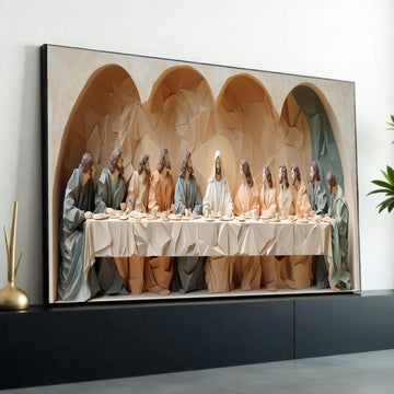 The Last Supper Abstract Sculpture Canvas, Religious Wall Art, Christian Home Decor, Modern Jesus and Disciples Ready To Hang Decoration