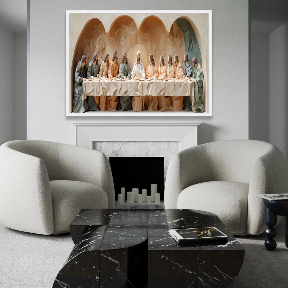 The Last Supper Abstract Sculpture Canvas, Religious Wall Art, Christian Home Decor, Modern Jesus and Disciples Ready To Hang Decoration