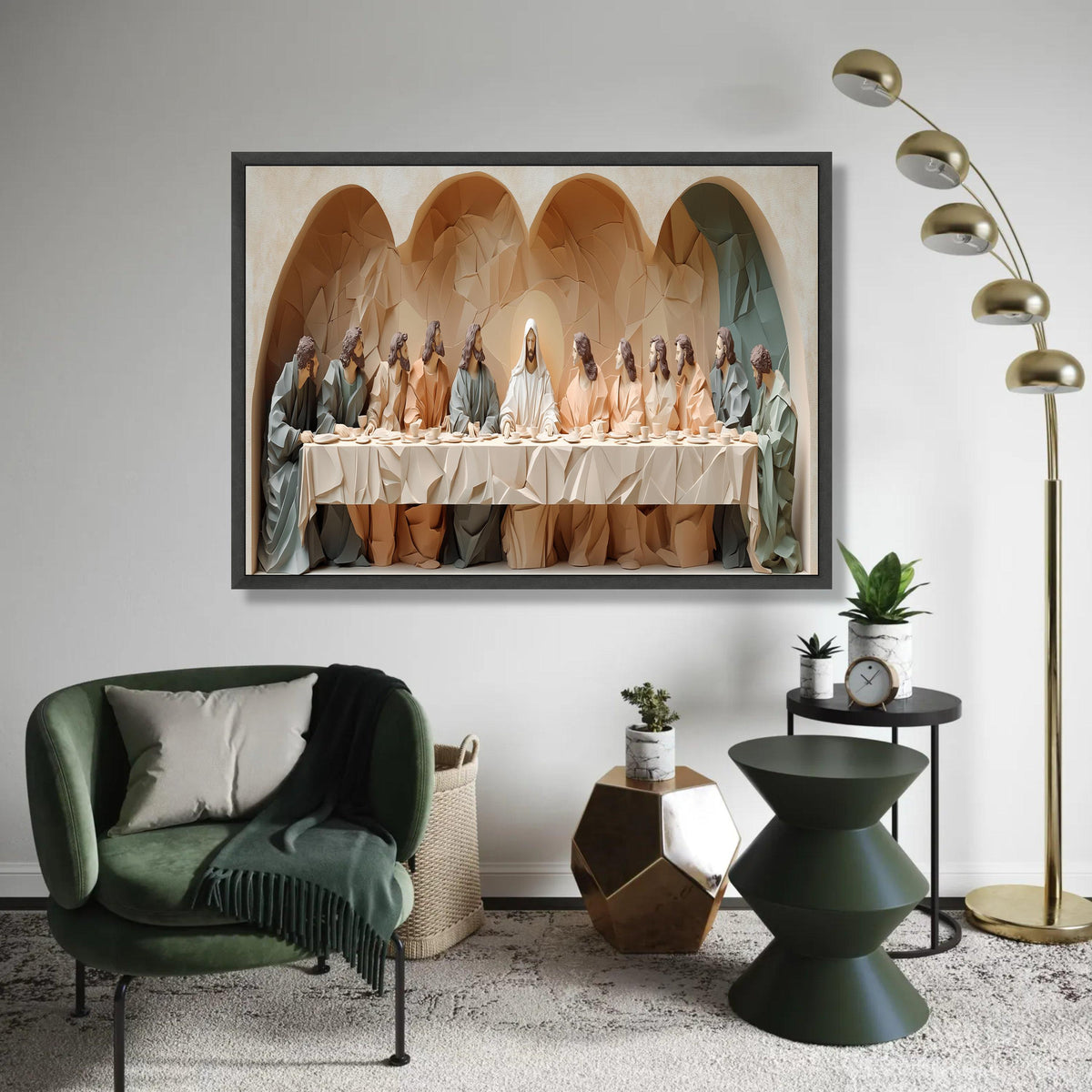 The Last Supper Abstract Sculpture Canvas, Religious Wall Art, Christian Home Decor, Modern Jesus and Disciples Ready To Hang Decoration