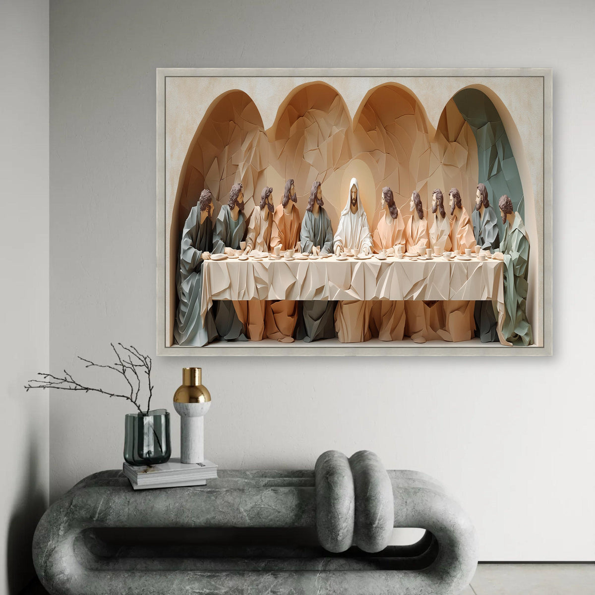 The Last Supper Abstract Sculpture Canvas, Religious Wall Art, Christian Home Decor, Modern Jesus and Disciples Ready To Hang Decoration
