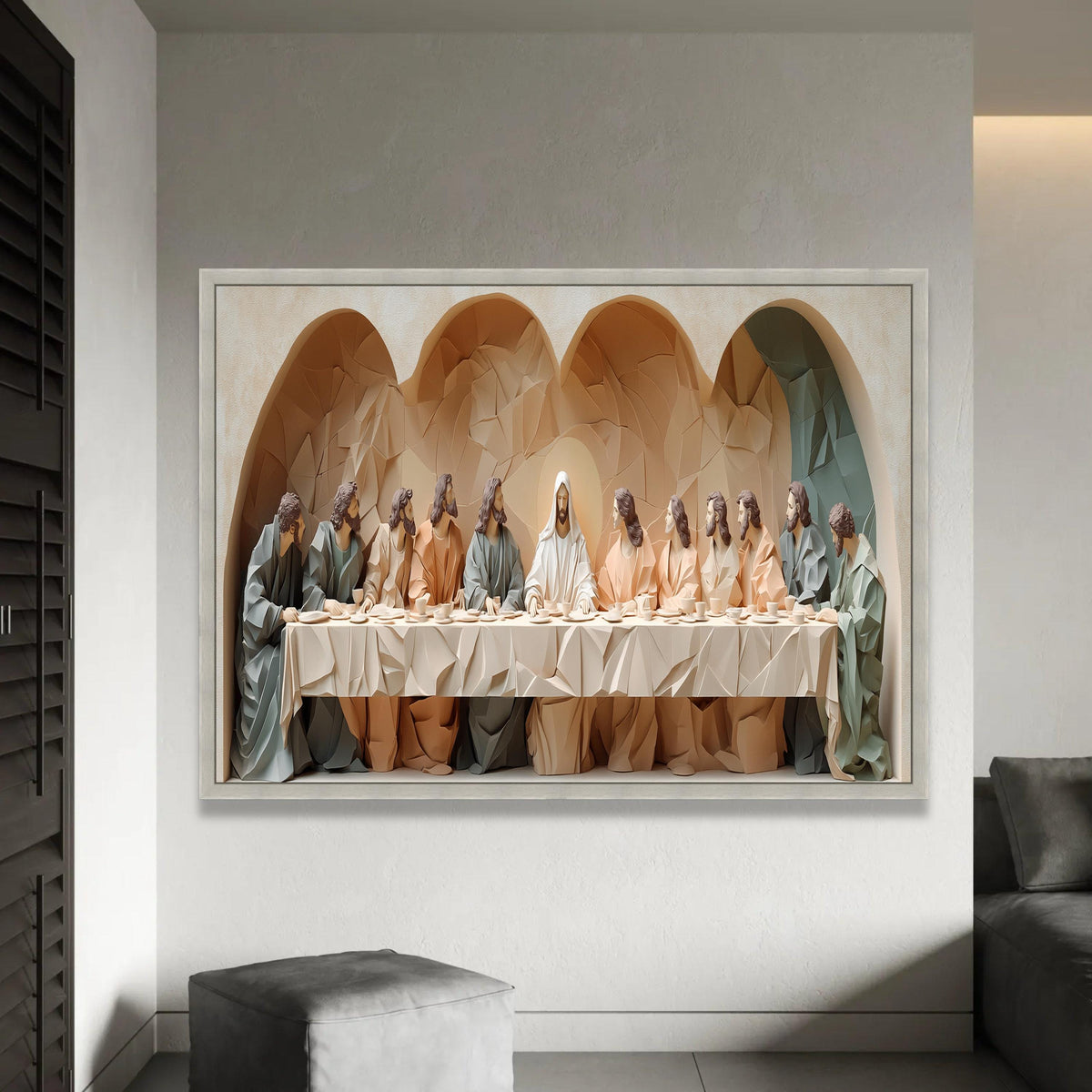 The Last Supper Abstract Sculpture Canvas, Religious Wall Art, Christian Home Decor, Modern Jesus and Disciples Ready To Hang Decoration