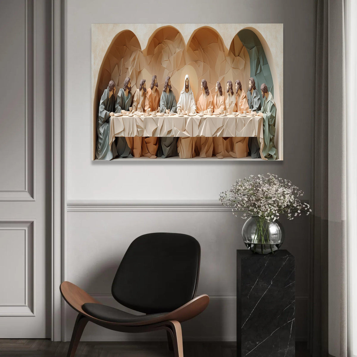 The Last Supper Abstract Sculpture Canvas, Religious Wall Art, Christian Home Decor, Modern Jesus and Disciples Ready To Hang Decoration