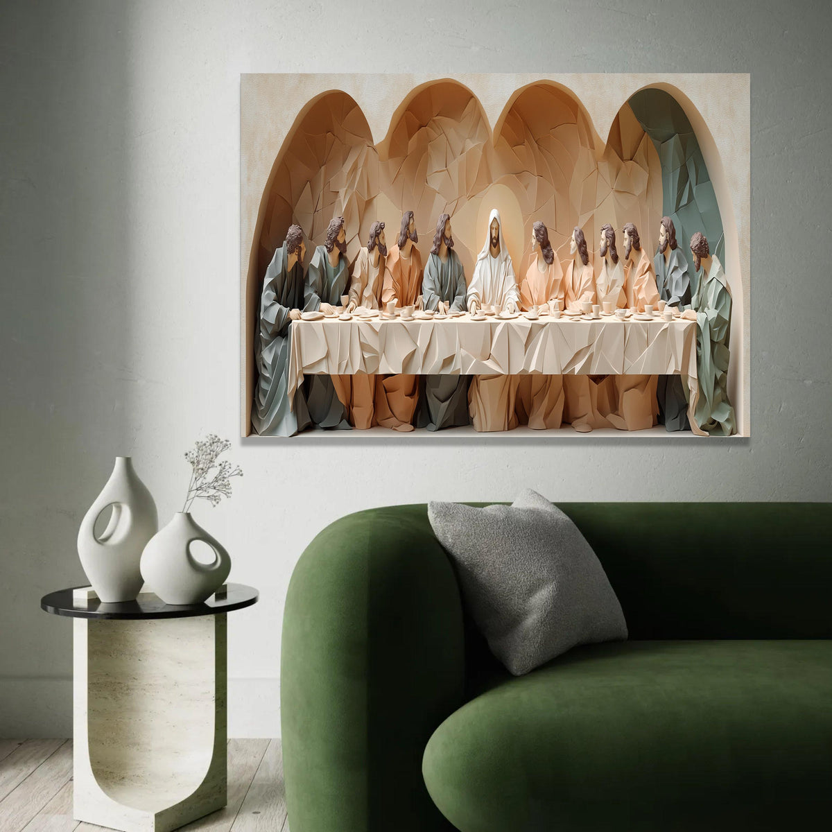The Last Supper Abstract Sculpture Canvas, Religious Wall Art, Christian Home Decor, Modern Jesus and Disciples Ready To Hang Decoration