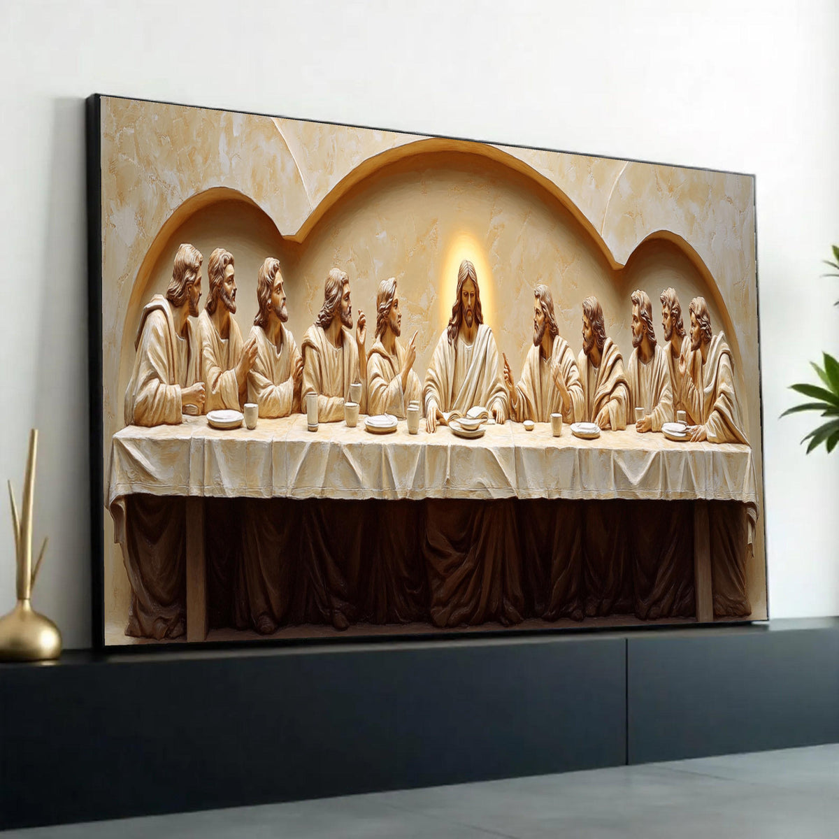 The Last Supper Canvas Wall Art, Religious Christian Decor, Jesus and Disciples Painting, Spiritual Home Ready To Hang Decoration