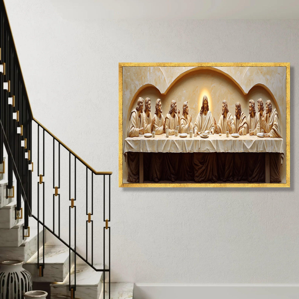 The Last Supper Canvas Wall Art, Religious Christian Decor, Jesus and Disciples Painting, Spiritual Home Ready To Hang Decoration