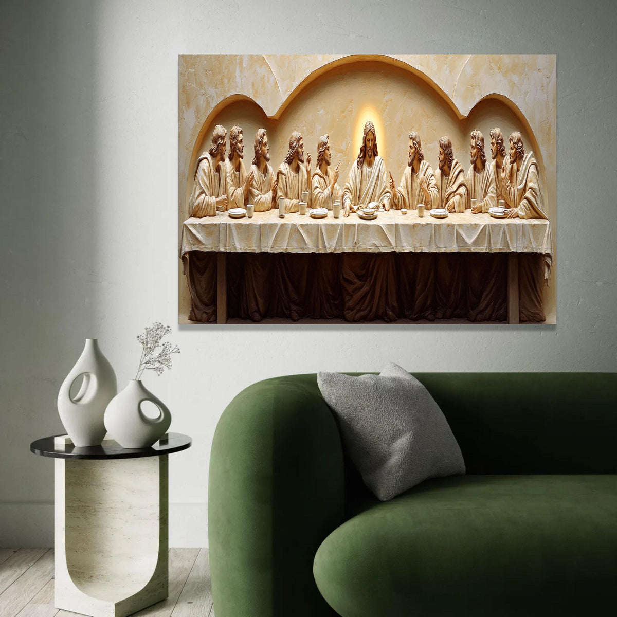 The Last Supper Canvas Wall Art, Religious Christian Decor, Jesus and Disciples Painting, Spiritual Home Ready To Hang Decoration