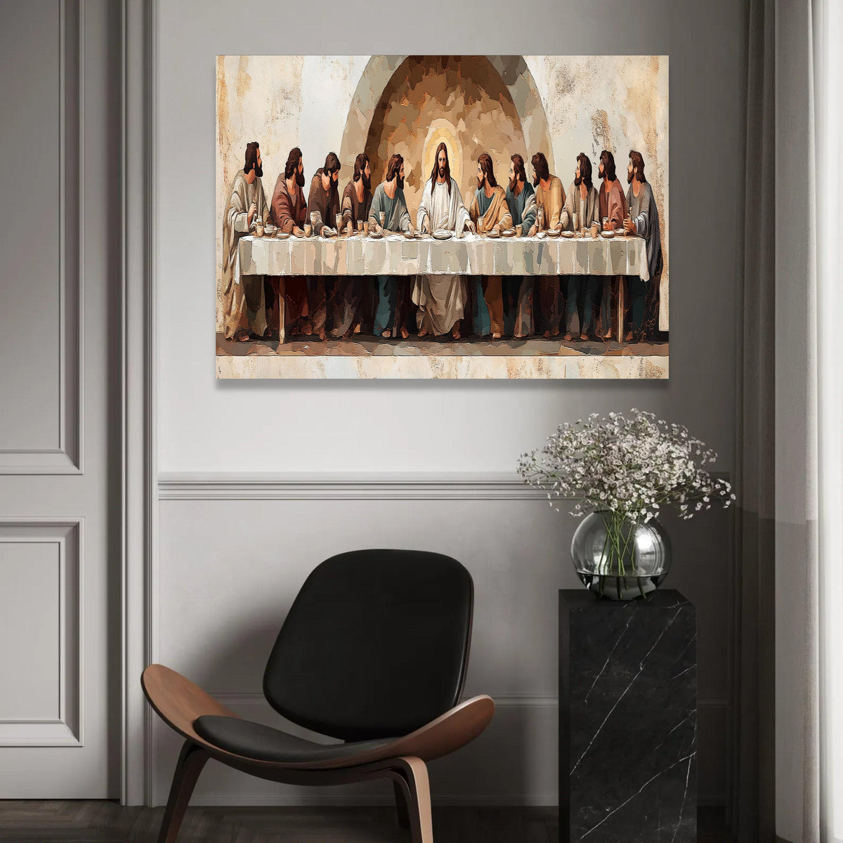The Last Supper Canvas Wall Art, Religious Christian Painting, Jesus and Apostles Artwork, Biblical Scene Decor, Ready To Hang Decoration