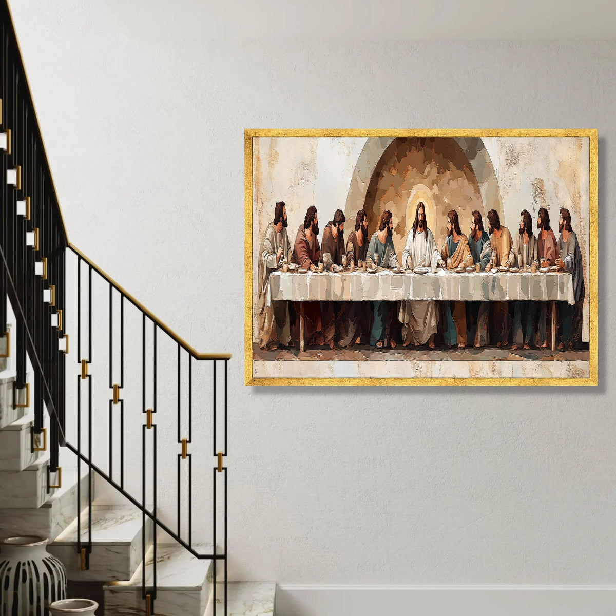 The Last Supper Canvas Wall Art, Religious Christian Painting, Jesus and Apostles Artwork, Biblical Scene Decor, Ready To Hang Decoration
