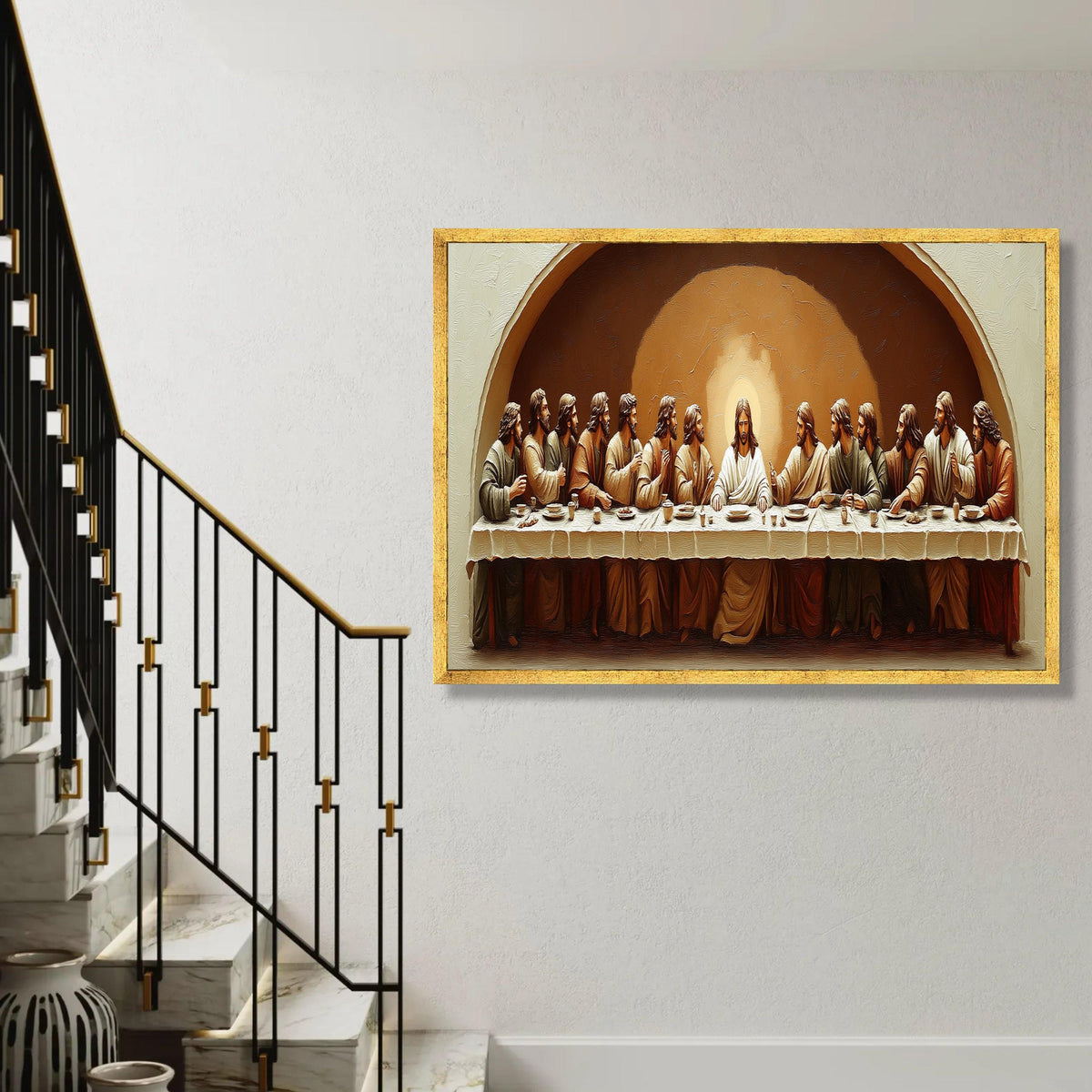 The Last Supper Canvas Wall Art, Jesus and Disciples Painting, Religious Christian Decor, Biblical Scene Canvas, Ready To Hang Decoration