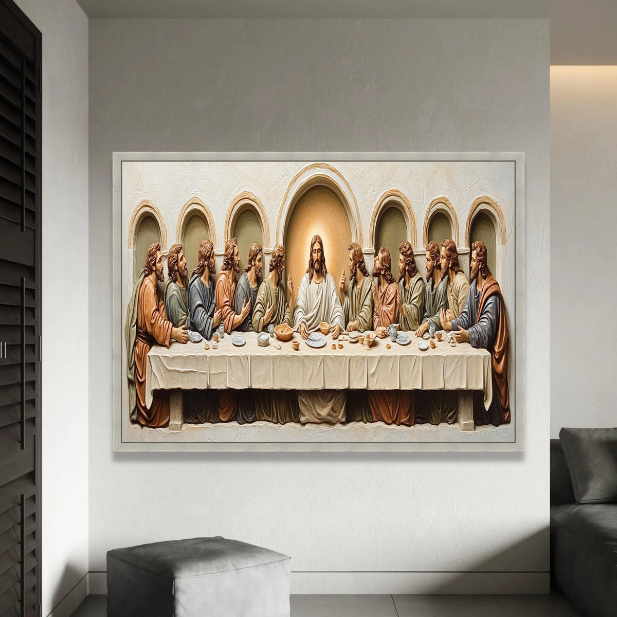 The Last Supper Canvas Wall Art, Jesus and Disciples Religious Decor, Christian Sacred Table Scene, Spiritual Home Ready To Hang Decoration