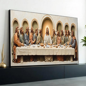 The Last Supper Canvas Wall Art, Jesus and Disciples Religious Decor, Christian Sacred Table Scene, Spiritual Home Ready To Hang Decoration