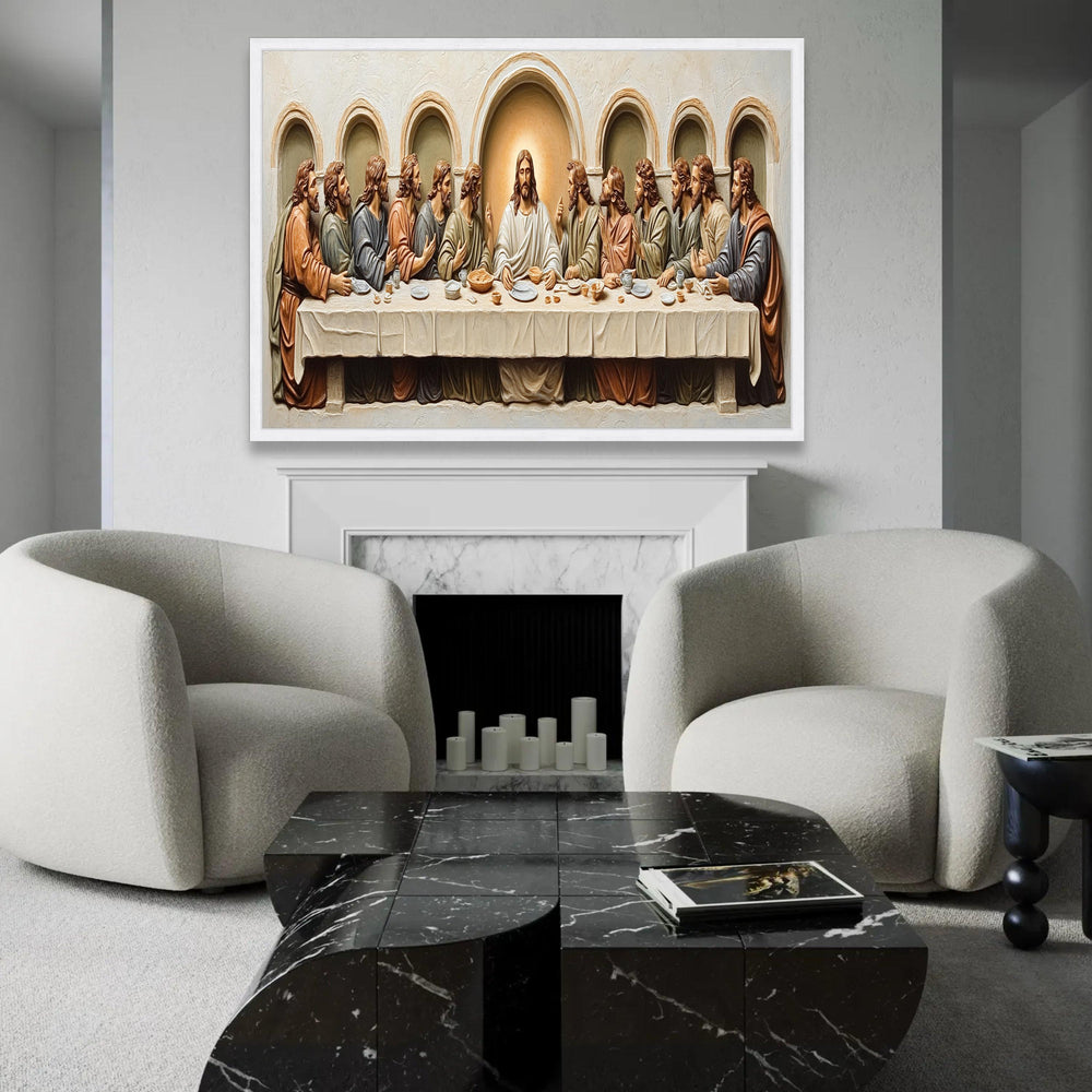 The Last Supper Canvas Wall Art, Jesus and Disciples Religious Decor, Christian Sacred Table Scene, Spiritual Home Ready To Hang Decoration