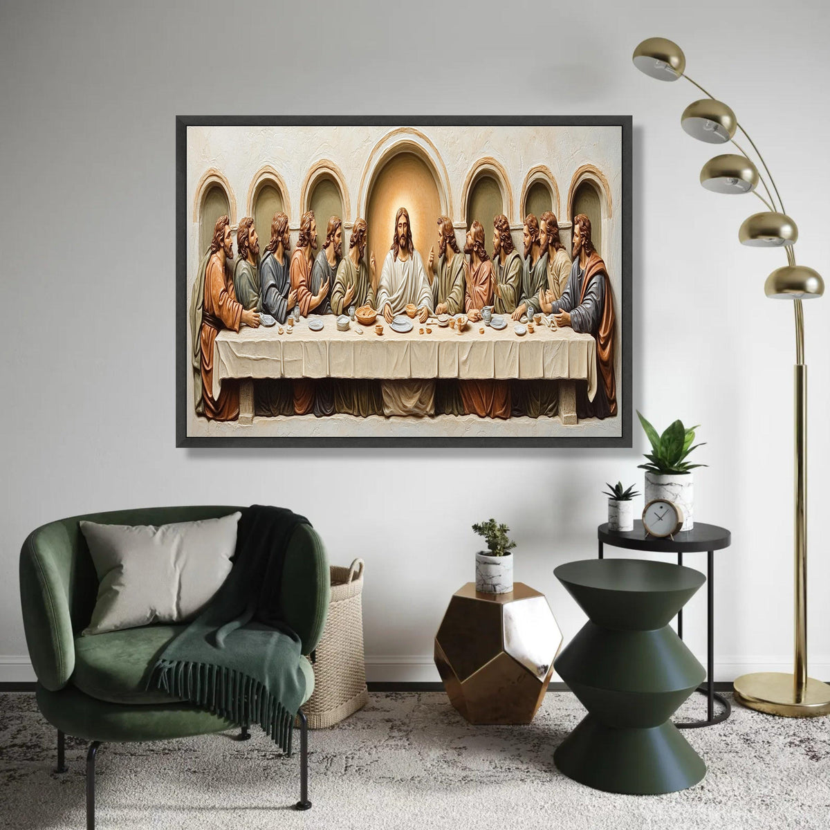 The Last Supper Canvas Wall Art, Jesus and Disciples Religious Decor, Christian Sacred Table Scene, Spiritual Home Ready To Hang Decoration