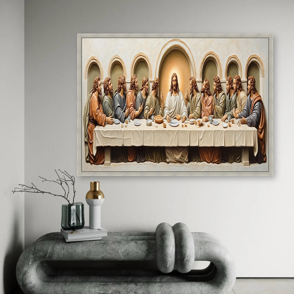 The Last Supper Canvas Wall Art, Jesus and Disciples Religious Decor, Christian Sacred Table Scene, Spiritual Home Ready To Hang Decoration