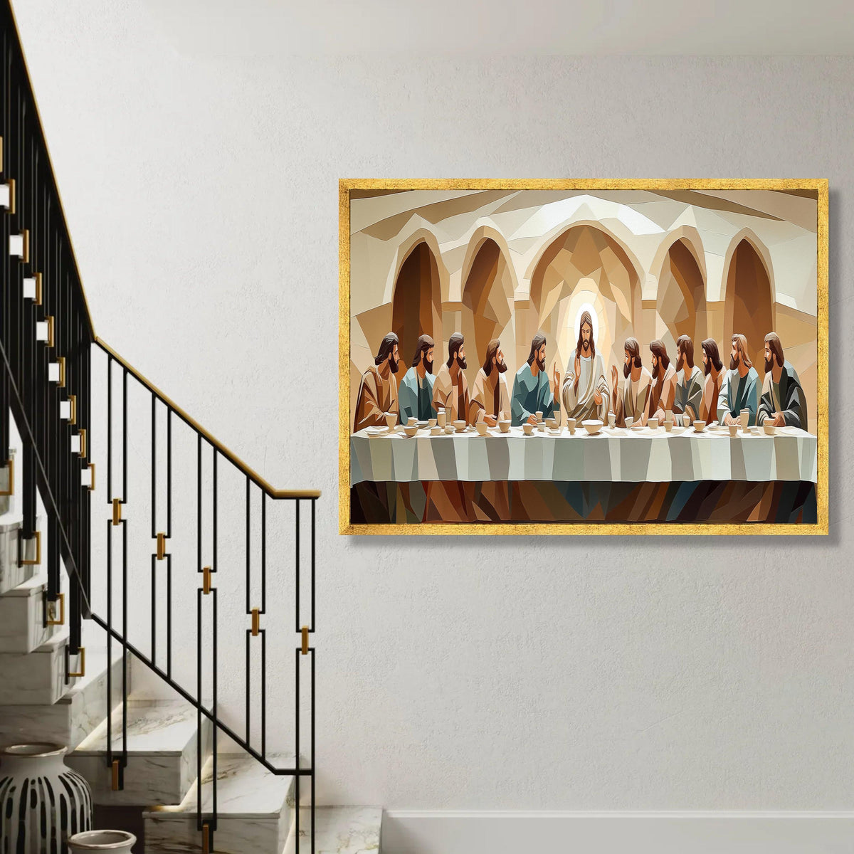 The Last Supper Canvas Wall Art, Religious Christian Decor, Jesus and Disciples Painting, Sacred Biblical Scene Ready To Hang Decoration