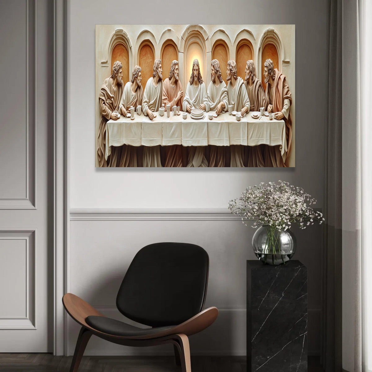 The Last Supper Style Canvas, Jesus and Disciples Wall Art, Religious Christian Decor, Spiritual Faith Canvas, Home Ready To Hang Decoration