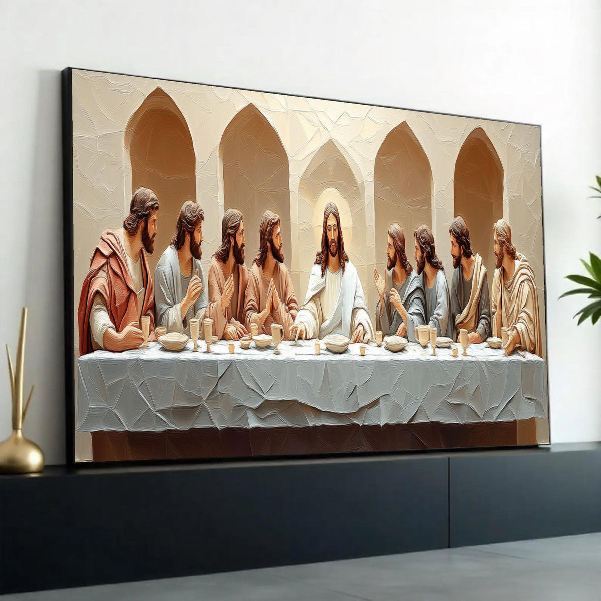 The Last Supper Canvas Wall Art, Jesus and Disciples Painting, Religious Christian Decor, Spiritual Biblical Ready To Hang Decoration