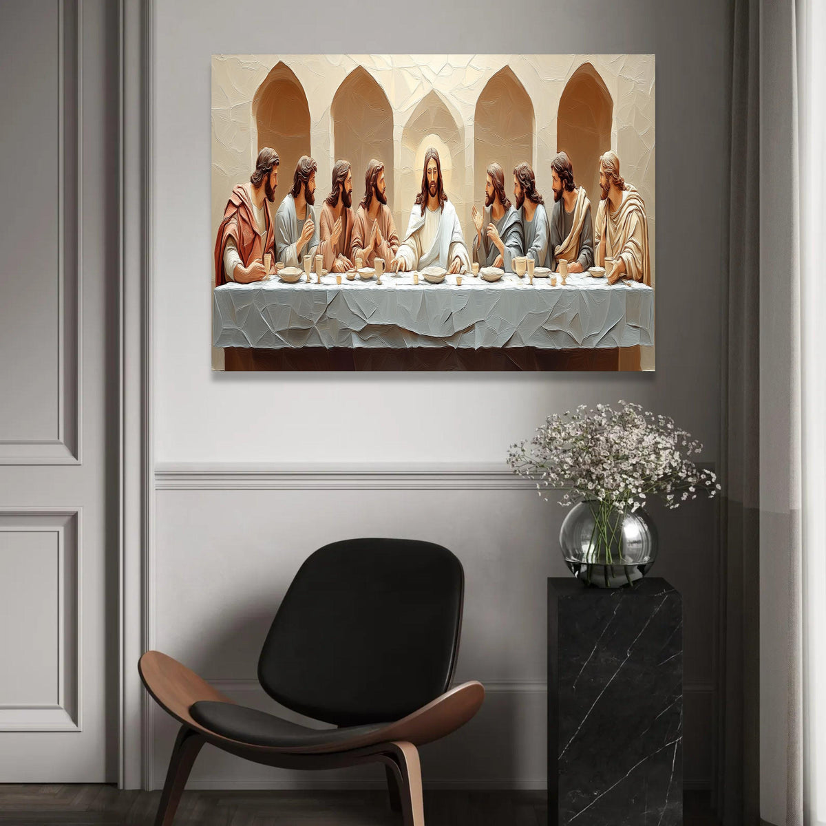 The Last Supper Canvas Wall Art, Jesus and Disciples Painting, Religious Christian Decor, Spiritual Biblical Ready To Hang Decoration