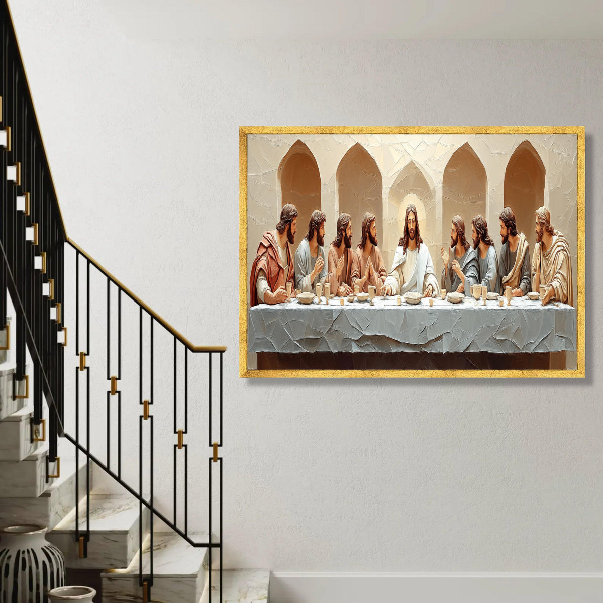The Last Supper Canvas Wall Art, Jesus and Disciples Painting, Religious Christian Decor, Spiritual Biblical Ready To Hang Decoration