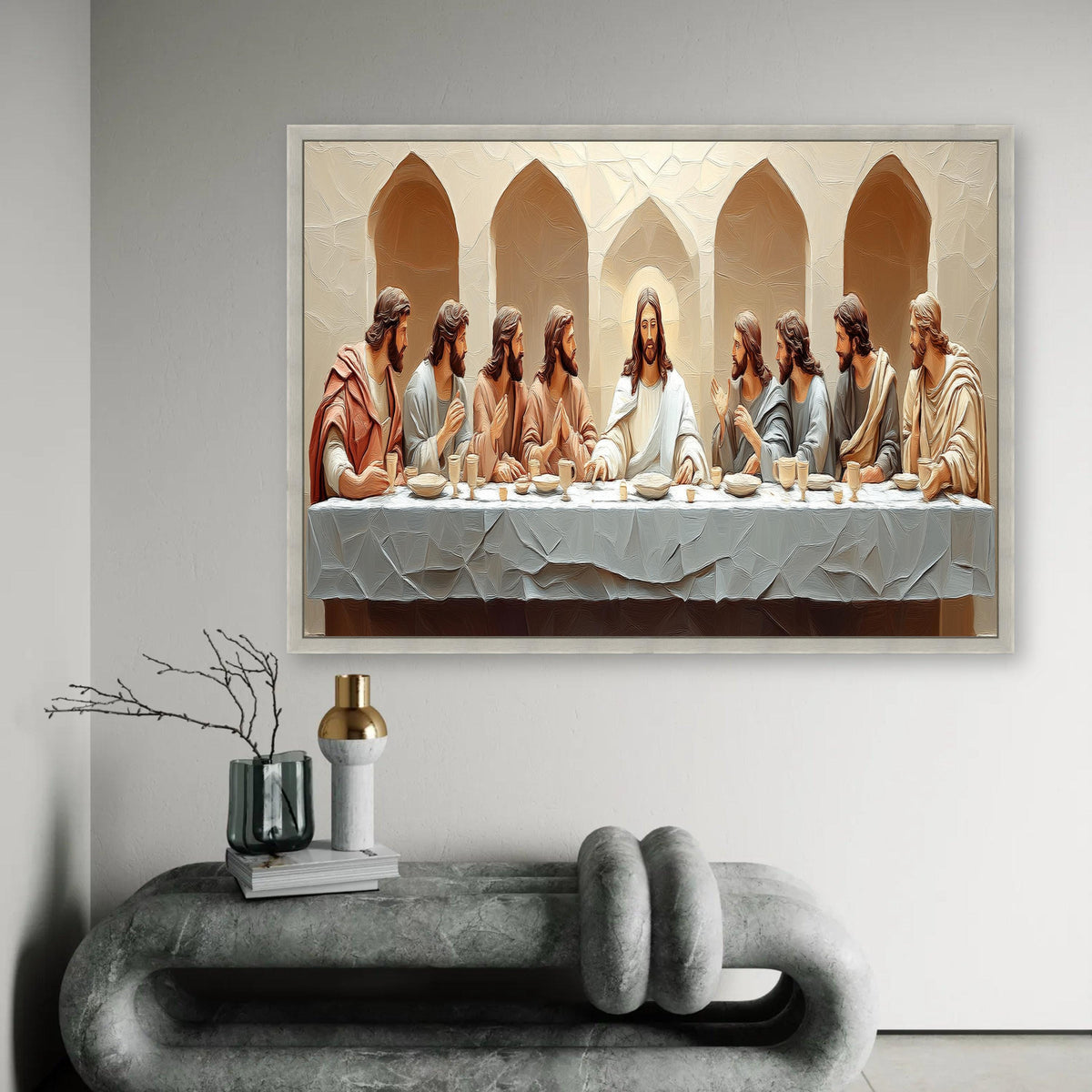 The Last Supper Canvas Wall Art, Jesus and Disciples Painting, Religious Christian Decor, Spiritual Biblical Ready To Hang Decoration