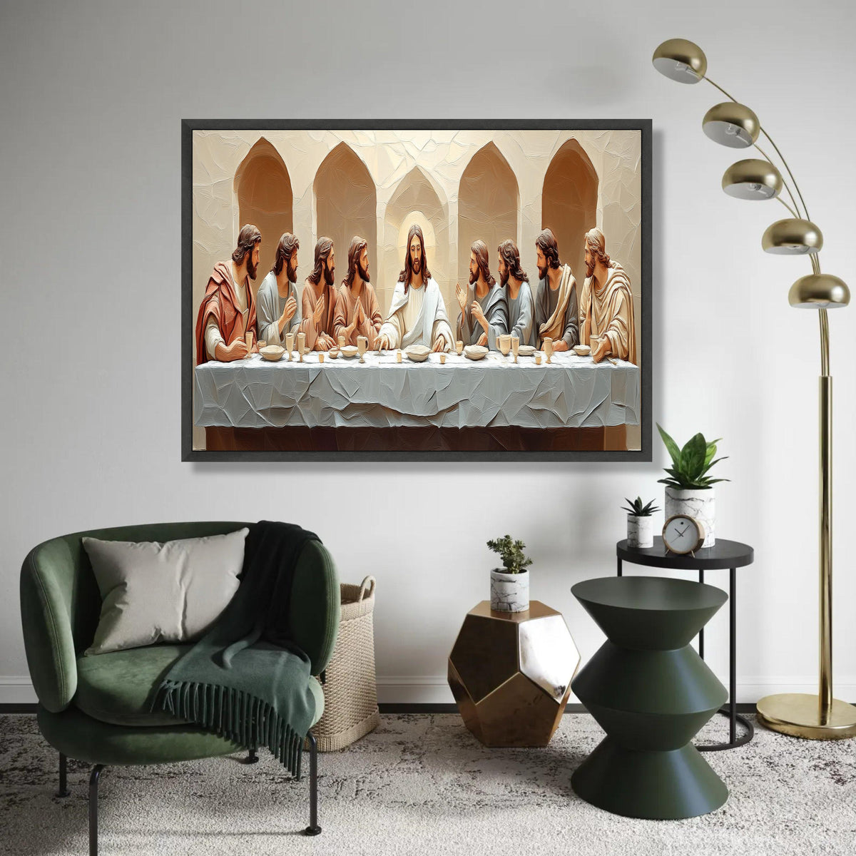 The Last Supper Canvas Wall Art, Jesus and Disciples Painting, Religious Christian Decor, Spiritual Biblical Ready To Hang Decoration