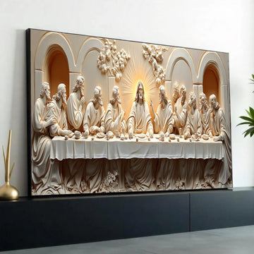 The Last Supper Canvas Wall Art, Religious Christian Decor, Jesus and Disciples Sculpture Style, Spiritual Home Ready To Hang Decoration