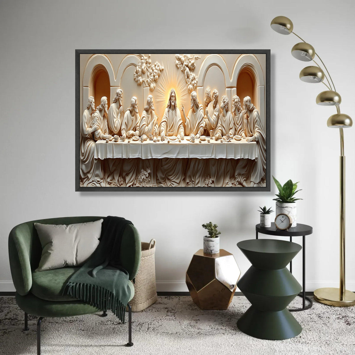 The Last Supper Canvas Wall Art, Religious Christian Decor, Jesus and Disciples Sculpture Style, Spiritual Home Ready To Hang Decoration