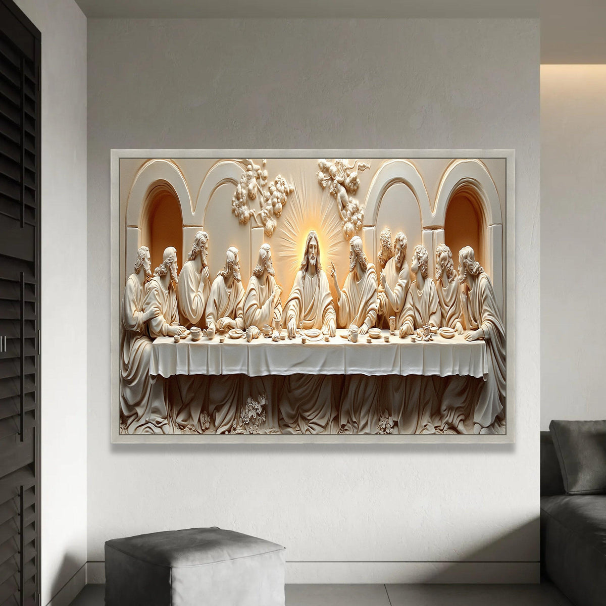The Last Supper Canvas Wall Art, Religious Christian Decor, Jesus and Disciples Sculpture Style, Spiritual Home Ready To Hang Decoration